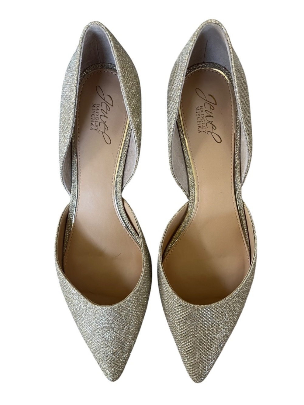 NWOT Jewel Badgley Mischka Gold Metallic Pointed Toe Kitten 2" Heels Size 9.5W